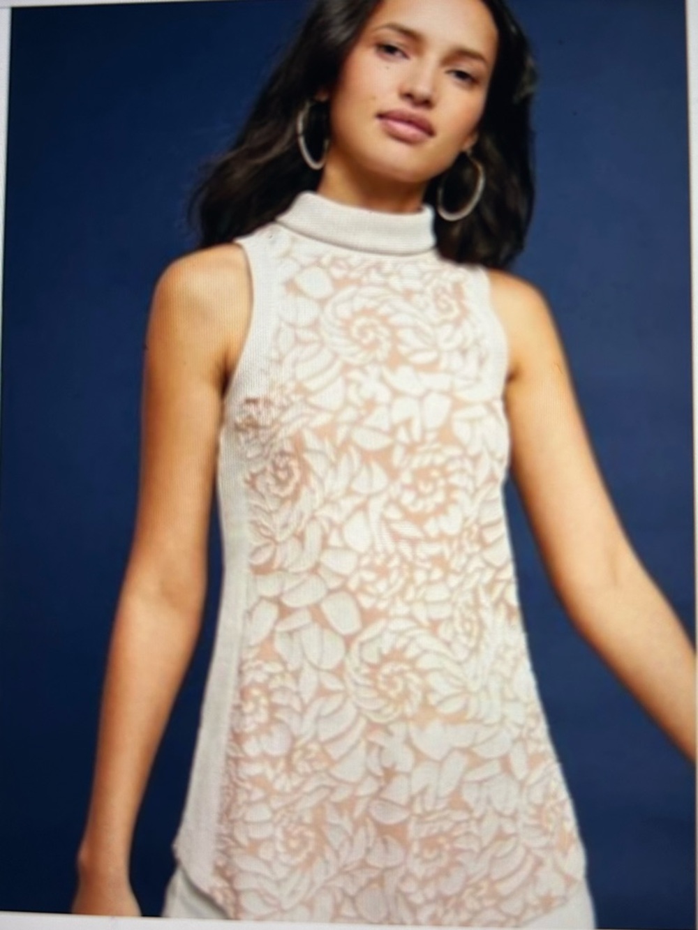 Anthropologie meadow rue Cream Floral Lace mock neck tank